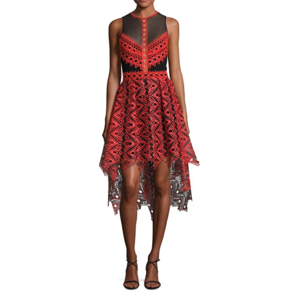 Jonathan Simkhai Red and Black High-Low Dress